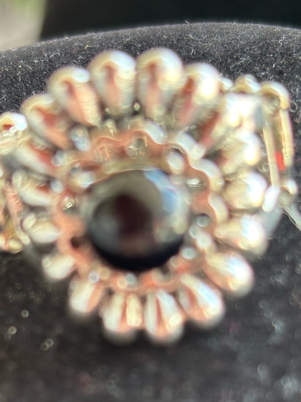 Silver Floral Halo Ring with Black Center Stone - Picture 1 of 2